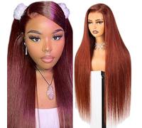 Gsoroel 34 Inch Capelli Umani 13x6 Swiss Lace Front Wig Straight Glueless Wig #33 Reddish Brown Brazilian Virgin Human Hair Pre Plucked With Natural Hairline