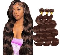 Gsoroel Body Wave Bundles Human Hiar Unprocessed Brazilian Virgin Human Hair Extensions #4 Chocolate Brown Capelli Umani Bundle With Minimal Shedding For Women 16 18 20 Inch