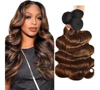 Gsoroel Body Wave Parrucche Capelli Veri Bundles Human Hiar Unprocessed Brazilian Virgin Human Hair Extensions P430 Highlight Brown Capelli Umani Bundle With Minimal Shedding 14 16 18 Inch