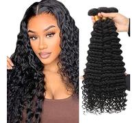 Gsoroel Capelli Veri Deep Wave Bundles Human Hair Extension Brasiliani Virgin Hair Minimal Shedding Unprocessed Capelli Umani Hair #1B Natural Black Color 3 Bundles Total 300g 18 20 22 Inch