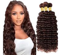 Gsoroel Capelli Veri Deep Wave Bundles Human Hair Extension Brasiliani Virgin Hair No Tangle For Women Unprocessed Capelli Umani Hair #4 Chocolate Brown 3 Bundles Total 300g 28 30 32 Pollice