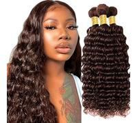 Gsoroel Deep Wave Parrucche Capelli Veri Bundles Human Hiar Unprocessed Brazilian Virgin Human Hair Extensions #4 Chocolate Brown Bundle With Minimal Shedding For Women 16 18 20 Inch