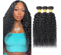 Gsoroel Kinky Curly Bundles Human Hiar Unprocessed Brazilian Virgin Human Hair Extensions 1B Natural Black Capelli Umani Bundle With Minimal Shedding For Women 14 16 18 Inch