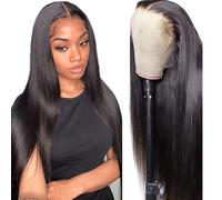Gsoroel Parrucche Capelli Veri 13x6 Swiss Lace Front Human Hair Wig Straight Glueless Wig 1B Natural Black Color Brazilian Virgin Hair Pre Plucked With Natural Hairline 32 Pollice
