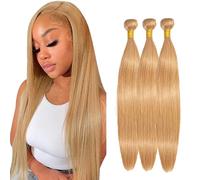 Gsoroel Straight Parrucche Capelli Veri Bundles Human Hiar Unprocessed Brazilian Virgin Human Hair Extensions #27 Honey Blonde Capelli Umani Bundle With Minimal Shedding 16 18 20 Inch