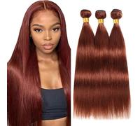 Gsoroel Straight Parrucche Capelli Veri Bundles Human Hiar Unprocessed Brazilian Virgin Human Hair Extensions #33 Reddish Brown Capelli Umani Bundle With Minimal Shedding 16 18 20 Inch