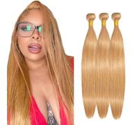 Gsoroel Straight Parrucche Capelli Veri Bundles Human Hiar Unprocessed Brazilian Virgin Human Hair Extensions #27 Honey Blonde Capelli Umani Bundle With Minimal Shedding 26 28 30 Inch