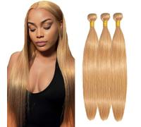 Gsoroel Straight Parrucche Capelli Veri Bundles Human Hiar Unprocessed Brazilian Virgin Human Hair Extensions #27 Honey Blonde Capelli Umani Bundle With Minimal Shedding 24 26 28 Inch