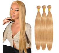 Gsoroel Straight Parrucche Capelli Veri Bundles Human Hiar Unprocessed Brazilian Virgin Human Hair Extensions #27 Honey Blonde Capelli Umani Bundle With Minimal Shedding 22 24 26 Inch