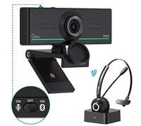 Gsou Webcam con cuffie e microfono, webcam con cuffie wireless, webcam 1080p con copertura per la privacy, webcam plug and play per computer desktop riunioni zoom, audio Bluetooth solo per cuffie
