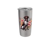 GSP Hunting Dog Vintage Flowers German Shorthaired Pointer Bicchiere termico in acciaio inox doppia parete