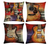 Gspirit Chitarra Federe 4 pack cuscini per divani Decorativo Cotone Biancheria Cuscino copricuscini divano Caso Federa per cuscino 45x45 cm