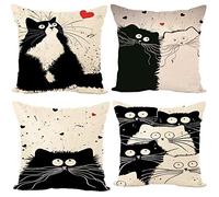 Gspirit Gatto carino Federe 4 pack cuscini per divani Decorativo Cotone Biancheria Cuscino copricuscini divano Caso Federa per cuscino 45x45 cm