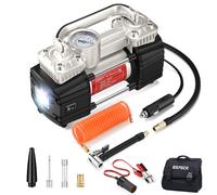 GSPSCN Pompa per compressore d'aria a doppio cilindro per auto argento 12V, gonfiatore per pneumatici portatile resistente 150PSI per auto, camion, SUV, camper, palloncini ecc