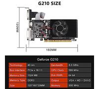 Gsrimgratoe Scheda Grafica GT210 1G DDR3 64Bit 589MHZ 500MHZ DVI+VGA+-Compatibile con Scheda Video Parti di Ricambio