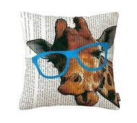 GSRONY Federa per cuscino con simpatica giraffa con occhiali e sfondo di giornale, dimensioni 45,7 x 45,7 cm (federa per cuscino su entrambi i lati)