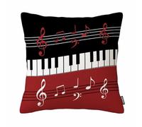 GSRONY Federa per cuscino con tasti di pianoforte, colore rosso, nero, bianco, con tasti di pianoforte e note, decorazione per la casa, 45,7 x 45,7 cm