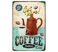 GSS Designs MTS-001 - Targa in metallo con scritta "Get More Coffee Cup", 30,5 x 20,3 cm, stile retrò, decorazione per la casa e la cucina