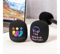 GSTFY 2 tappi per microfono in schiuma personalizzati con logo fotografico stampato, protezione per microfoni a fessura rettangolare per presa in mano, protezione da vento per microfoni