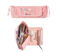 GSTFY Borsa da toilette personalizzata per piastre per capelli, con nome personalizzato, fiore di nascita, borsa da viaggio, con tappetino resistente al calore, per piastre per capelli, ferri