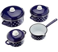 GSW 189606 - Set di pentole a pois, 7 pezzi, colore: blu/bianco, acciaio smaltato, plastica