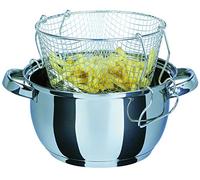 GSW 488204 Pentola friggitrice con Inserto e Coperchio in Vetro colato da 3 l, Acciaio Inossidabile, Argento, 22 cm, 3 unità
