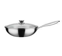 GSW 868402 - Padella wok Asia con coperchio in vetro, diametro: 32 cm, colore: Argento
