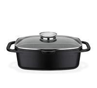 GSW Casseruola universale Gourmet Granito - arrosto di alta qualità con coperchio, ideale per stufare, grigliare e arrostire, anche per induzione e forno - nero in alluminio pressofuso, 6 litri