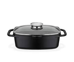 GSW Casseruola universale Gourmet Granito - arrosto di alta qualità con coperchio, ideale per stufare, grigliare e arrostire, anche per induzione e forno - nero in alluminio pressofuso, 6 litri