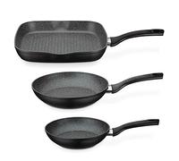 GSW Set di padelle Gourmet Granito - Set di padelle di alta qualità composto da 2 padelle e 1 padella per barbecue, anche per induzione, rivestimento antiaderente - alluminio, 3 pezzi