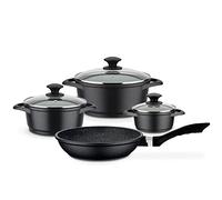 GSW Set di pentole e padelle Gourmet Granito - Set di alta qualità composto da pentole e padella, con coperchio, anche per cottura a induzione e forno, 7 pezzi, nero