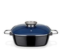 GSW Stahlwaren GmbH arrostiera con pomello Salva Aroma, Coperchio in Vetro, Colore: Blu/Nero/Trasparente, 28 x 28 x 8,5 cm, 5 Litri