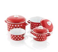 GSW Stahlwaren GmbH - Set di pentole smaltate, 7 Pezzi, 30 x 30 x 30 cm, Colore: Rosso