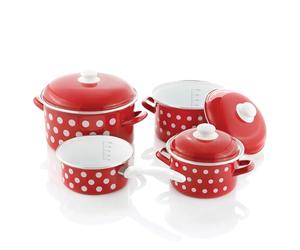 GSW Stahlwaren GmbH - Set di pentole smaltate, 7 Pezzi, 30 x 30 x 30 cm, Colore: Rosso