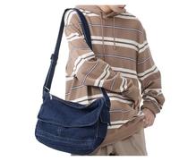 GSXLZ Borsa Jeans Donna Borsa a tracolla morbida estiva da donna in tessuto denim for studenti, tempo libero, scuola, libri, laptop, borsa a tracolla(Blue)