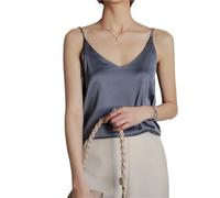 GSXLZ Top Elegante Donna Sera Top con Spalline Sottili da Donna, Scollo a V, Canotta Basic Senza Maniche in Raso di Seta, Canotta Estiva da Donna(Gray,XXL)