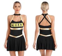GSXLZ Vestito Cheerleader Donna Costume da cheerleader da donna, uniforme da cheerleader, for giovani studentesse, carnevale, cosplay, vestito da cosplay Il richiamo della notte(Black,XL)