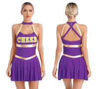 GSXLZ Vestito Cheerleader Donna Costume da cheerleader da donna, uniforme da cheerleader, for giovani studentesse, carnevale, cosplay, vestito da cosplay Il richiamo della notte(Purple,M)
