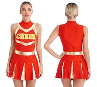 GSXLZ Vestito Cheerleader Donna Vestito da cheerleader lucido da donna, con uniforme e stampa plissettata, costume da cheerleader, for cosplay, giovani e sexy, da studentessa.(Red,L)