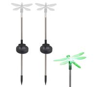 Gsycle Decorazione a forma di libellula da 2 pezzi, luce a forma di palo da giardino a forma di libellula a led solare unica per giardino, patio, prato