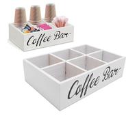 Gsycle Organizzatore della stazione di caffè, 6 divisore in legno per barre da tè da tè da tè caddy cafe porta baccello per il controsoffitto da cucina per ufficio a casa (Bianco)