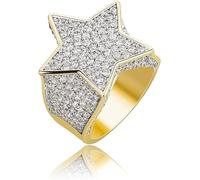 GSZCCZS 14k Gold set densamente anello stellare a cinque punti Mossanita, anello hip-hop maschile, per la stella della tua vita, regalo per la festa del papà