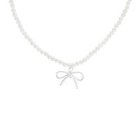 GSZCCZS 925 Collana Bowknot in Argento Sterling per Donne Che Cadono la Catena di Perle Perle Regalo di Gioielli Versatili Dolci