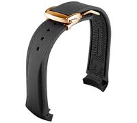 GSZCCZS Banda da orologio in gomma curva da 20 mm 2 mm per cinghie di orologio Seamaster Omega con braccialetti di lusso a fibbia pieghevole in silicone