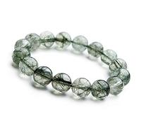 GSZCCZS Bracciale cristallino in quarzo rutilato verde naturale | Perline allungate rotonde da 13 mm | Modificabile per donne e uomini | Regalo di gioielli curativi fatto a mano