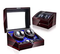 GSZCCZS Caricatore per orologi 4 + 6 carica orologi automatici, scatola per orologi in legno silenzioso, cinque modalità regolabili, retroilluminazione a LED, coperchio aperto e arresto automatico