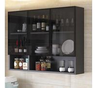GTATBTG Armadietto da bagno in vetro a parete con maniglia nascosta marrone/grigio stretto armadio da parete da cucina sopra il gabinetto di stoccaggio per bagno soggiorno armadio di stoccaggio