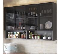 GTATBTG Armadietto da bagno in vetro a parete con maniglia nascosta marrone/grigio stretto armadio da parete da cucina sopra il gabinetto di stoccaggio per bagno soggiorno armadio di stoccaggio