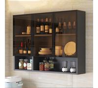 GTATBTG Armadietto da bagno in vetro a parete con maniglia nascosta marrone/grigio stretto armadio da parete da cucina sopra il gabinetto di stoccaggio per bagno soggiorno armadio di stoccaggio