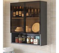 GTATBTG Armadietto da bagno in vetro a parete con maniglia nascosta marrone/grigio stretto armadio da parete da cucina sopra il gabinetto di stoccaggio per bagno soggiorno armadio di stoccaggio
